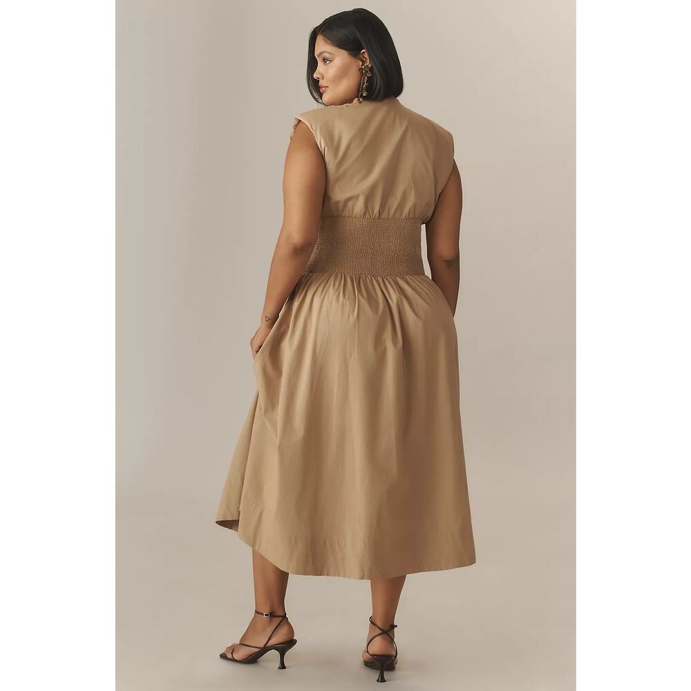 NWT ANTHROPOLOGIE The Tommie Zip-Front Midi Dress $178 PLUS 2X Neutral - Picture 3 of 4
